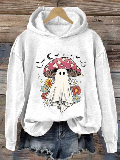 Women's Ghost Mushroom Floral Print Casual Hoodie