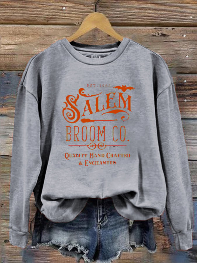 Women's Halloween Salem Broom Co Prnted Sweatshirt