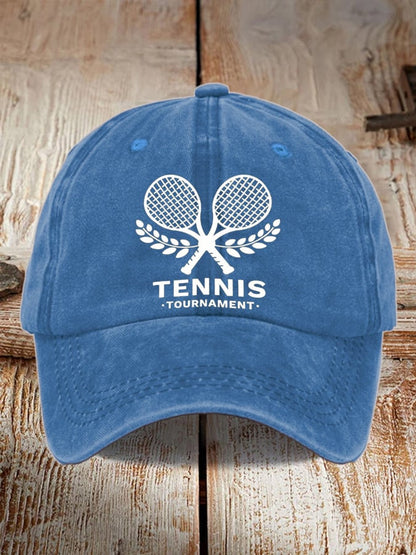 Unisex Tennis Print Distressed Washed Hat