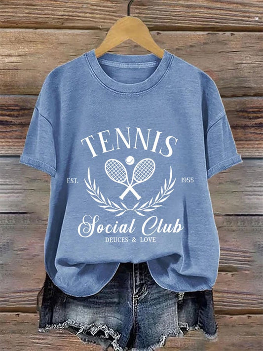 Women's Tennis Printed Round-Neck Casual T-Shirt