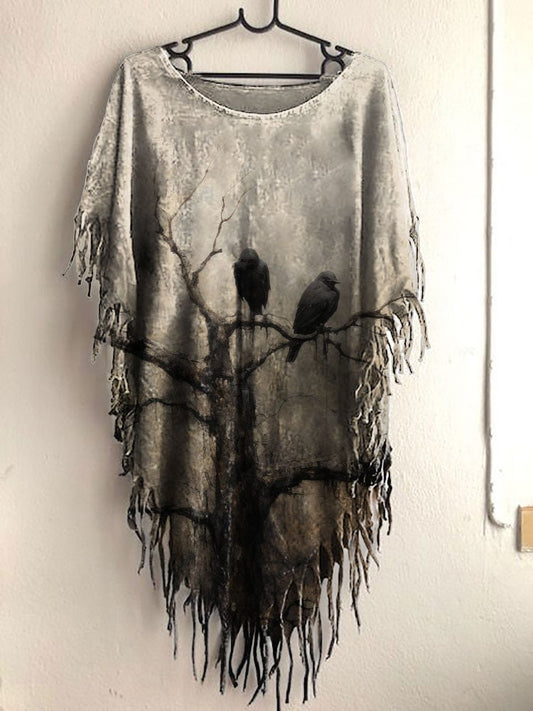 Women's Halloween Vintage Crow and Dead Tree Print Top