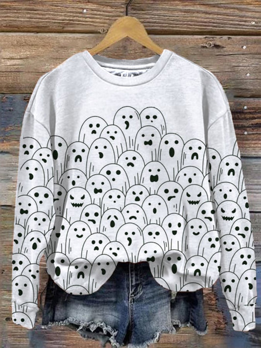 Women's Halloween Ghost Print Sweatshirt