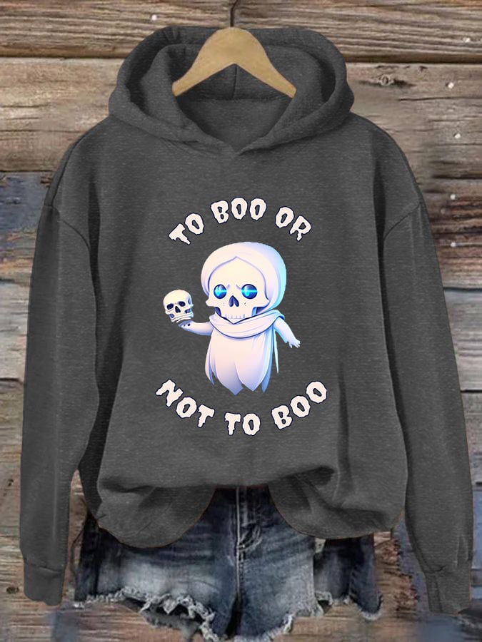 Women's "To boo or not to boo" printed casual hooded sweatshirt