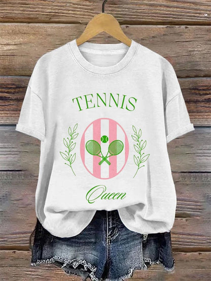 Women's Tennis Queen Printed Round-Neck Casual T-Shirt