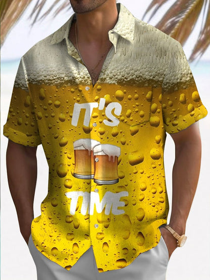 Stylish Oktoberfest beer print short sleeve shirt for men