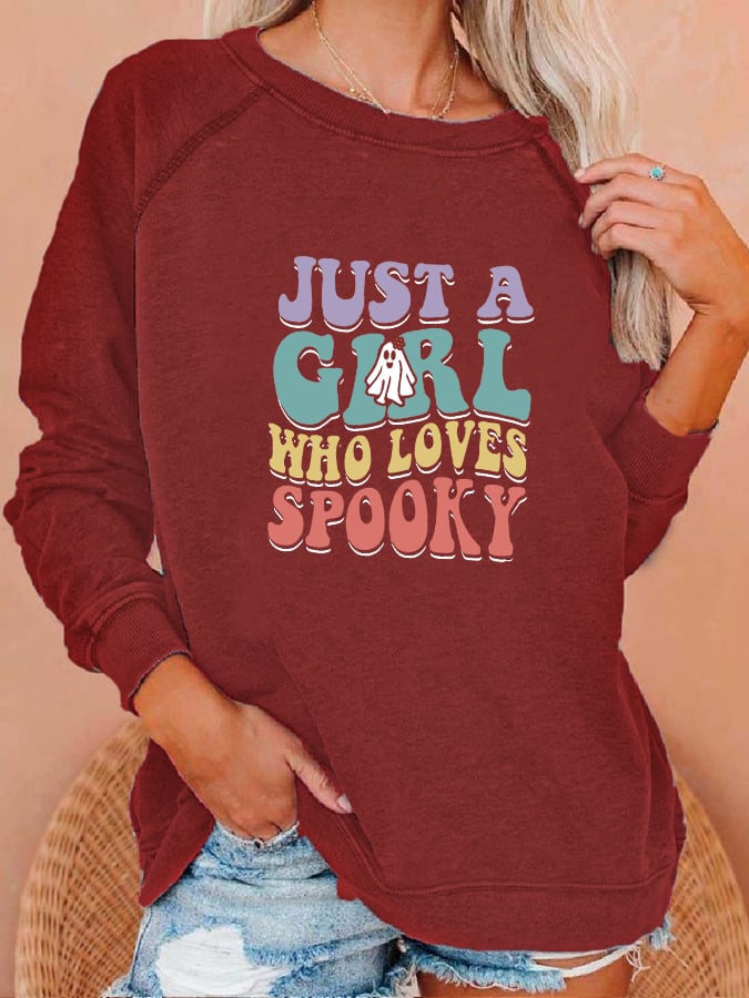 Women's "Just a girl who loves Spooky" printed casual sweatshirt