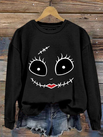 Women's Halloween Sally Happy Face Funny Sweatshirt