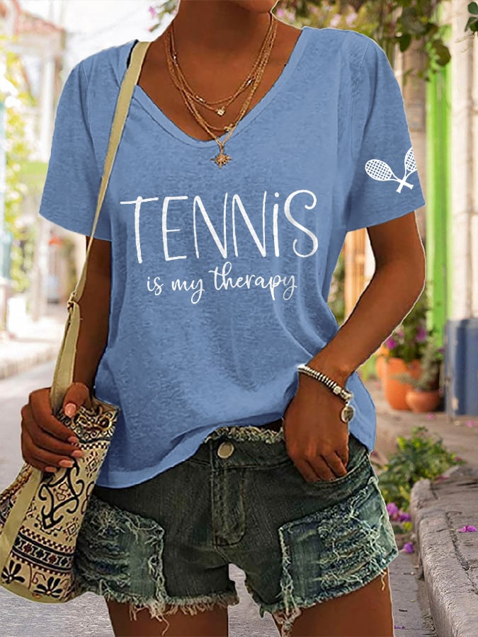 Women's Tennis Is My Therapy Print T-shirt