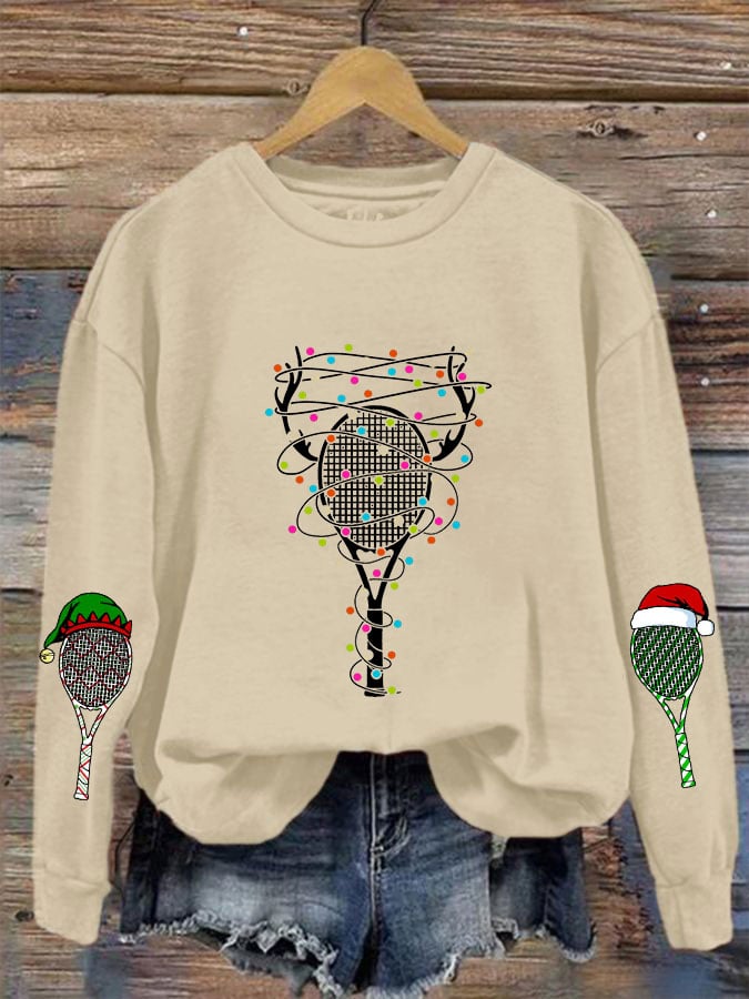 Women's Christmas Tennis Racket Printed Casual Sweatshirt