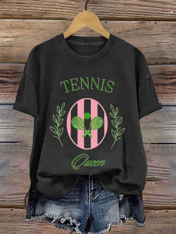 Women's Tennis Queen Printed Round-Neck Casual T-Shirt