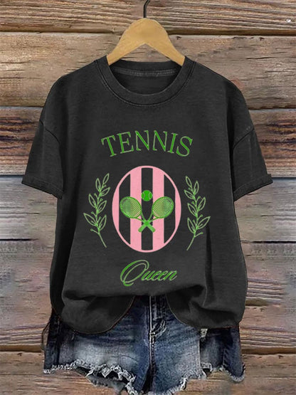 Women's Tennis Queen Printed Round-Neck Casual T-Shirt