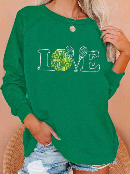 Women's love tennis rhinestone print sweatshirt