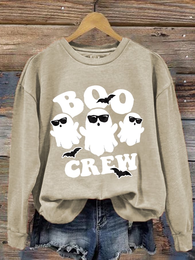 Women's Halloween Boo Crew Printed Sweatshirt