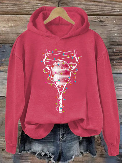 Women's Christmas Tennis Racket Print Casual Hooded Sweatshirt