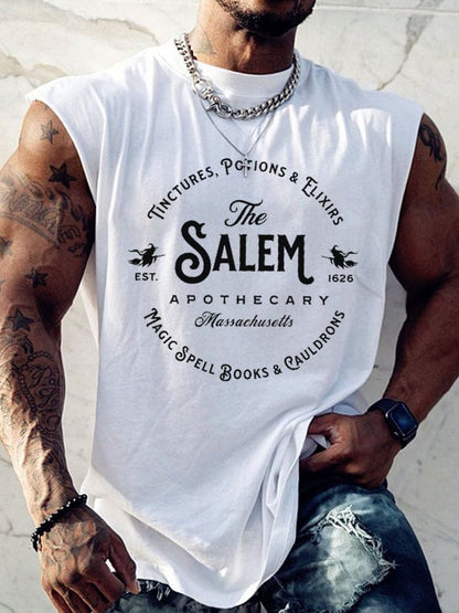 Men's Salem Massachusetts Happy Halloween Witch Print Tank Top