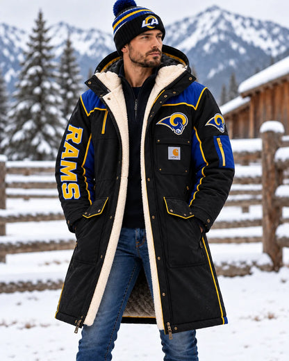 UNISEX LOS ANGELES RAMS BLACK WINTER SHERPA LINED HOODED PARKA JACKET