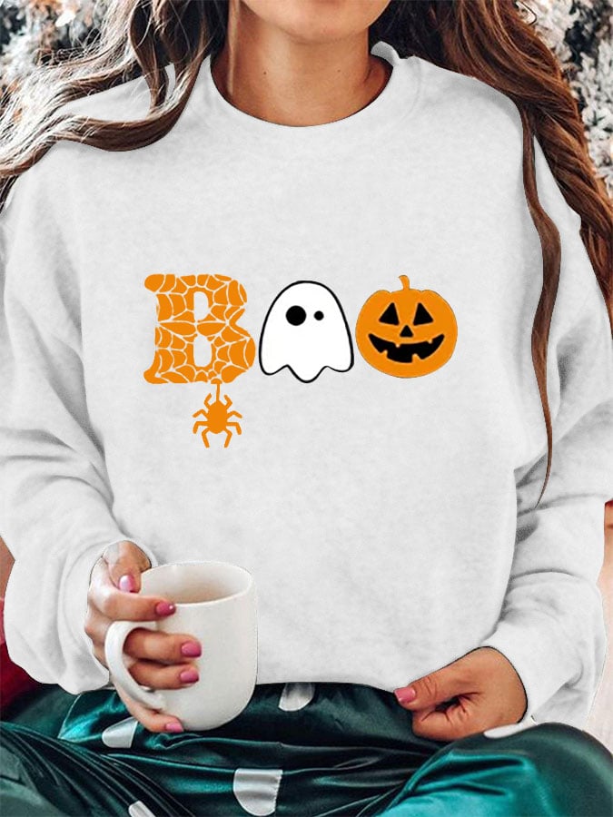 Women's  Halloween Boo Print Sweatshirt