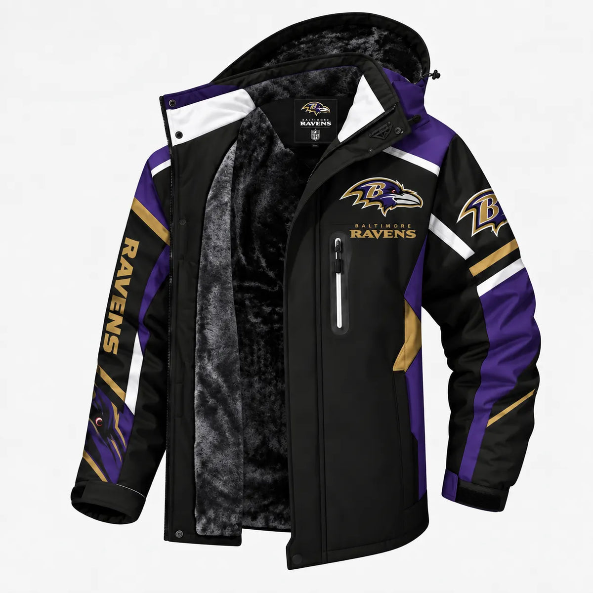 AEGE BALTIMORE RAVENS TEAM LOGO FOOTBALL GRAPHIC FLEECE LINED HOODED JACKET