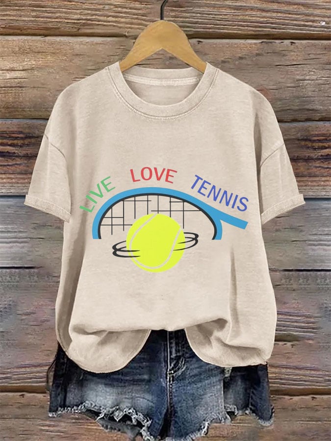 Women's Tennis Printed Round-Neck Casual T-Shirt