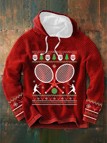 Men's Christmas Tennis Racket Print Casual Hooded Sweatshirt