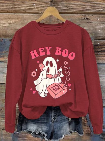 Women's Halloween Funny Hey Boo Printed Sweatshirt