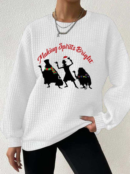 Women's Halloween Ghosts Christmas Print Waffle Sweatshirt