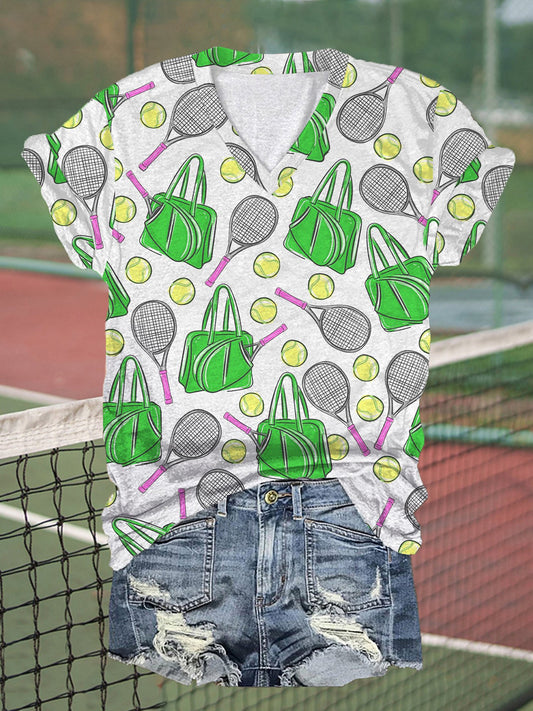 Women's Funny Tennis Tennis Lover Print V-Neck T-Shirt