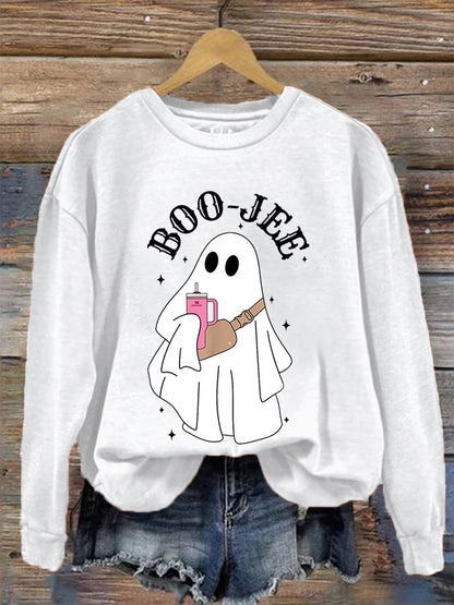 Women's Halloween Boo Jee Cute Ghost Print Casual Sweatshirt