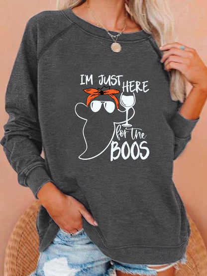 Women's "I'm just here for the boos" printed casual sweatshirt