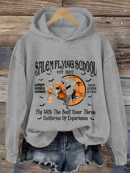 Women's Funny Halloween Salem Witch Salem Flying  Casual Hoodie