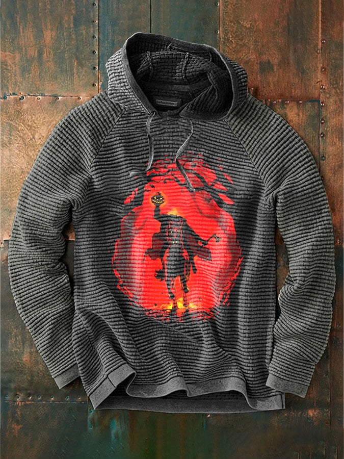 Men's Halloween Scary Pumpkin Headless Horseman Print Hoodie