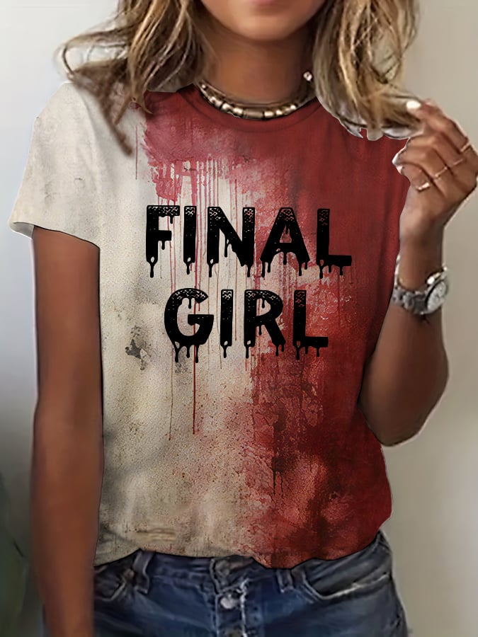 Women's Bloody Final Girl Halloween Print T-Shirt