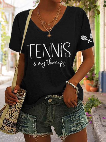 Women's Tennis Is My Therapy Print T-shirt