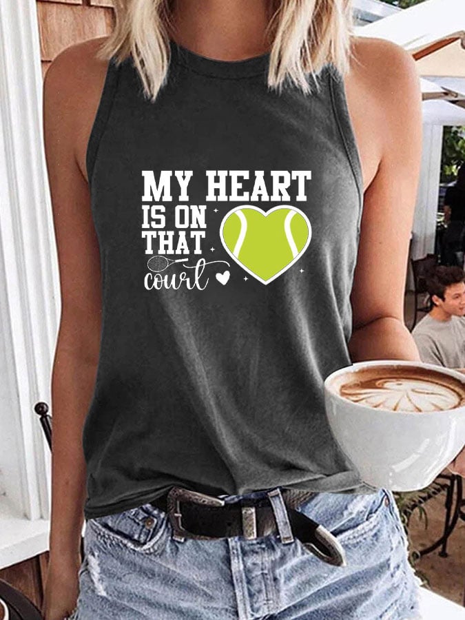 Women's tennis enthusiasts "My heart is on that court" printed casual vest