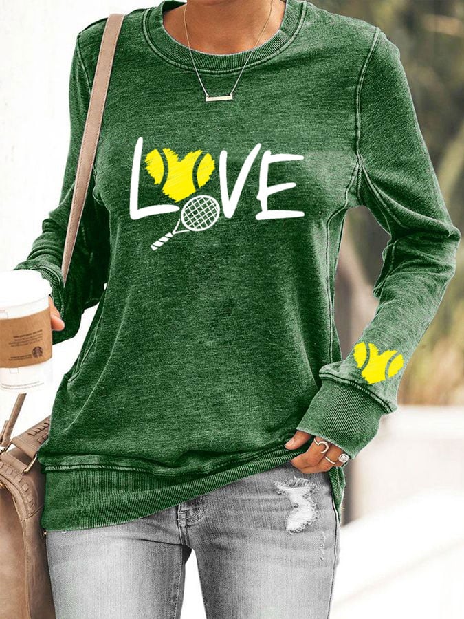 Women's love tennis printed casual sweatshirt