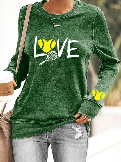 Women's love tennis printed casual sweatshirt