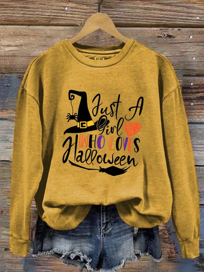 Women's "Just a Girl Who Loves Halloween" printed casual sweatshirt