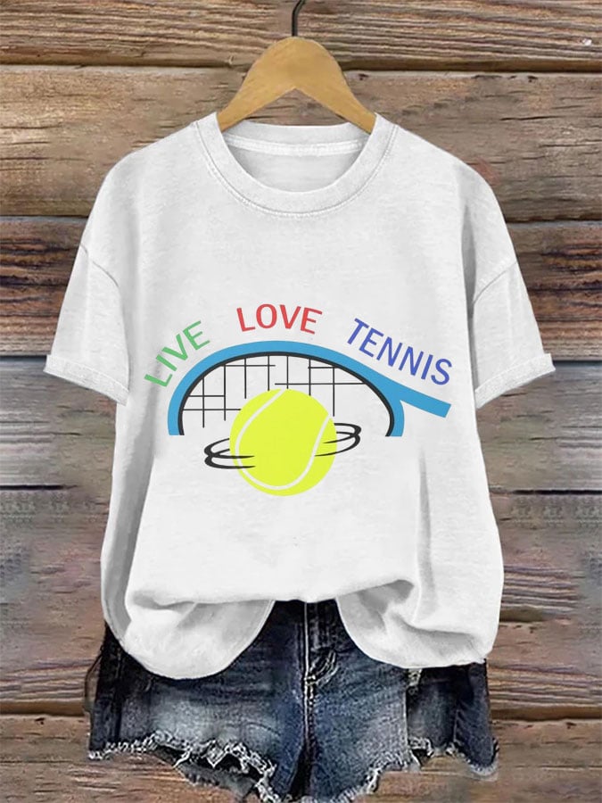 Women's Tennis Printed Round-Neck Casual T-Shirt