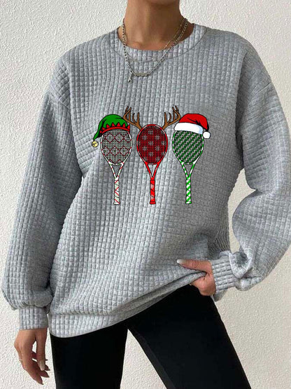Women's Christmas Tennis Racket Print Waffle Sweatshirt