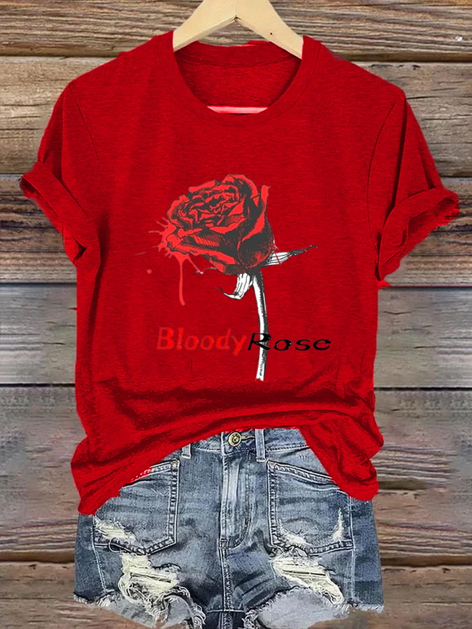 Women's Bloody Rose Print Casual T-Shirt