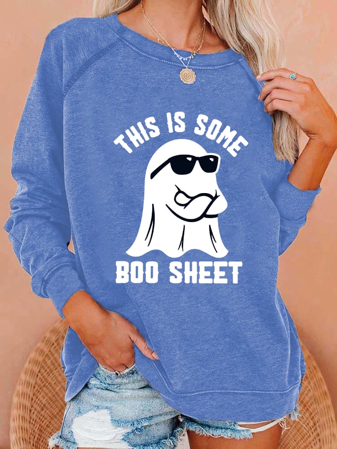 Women's Halloween This Is Some Boo Sheet Print Sweatshirt