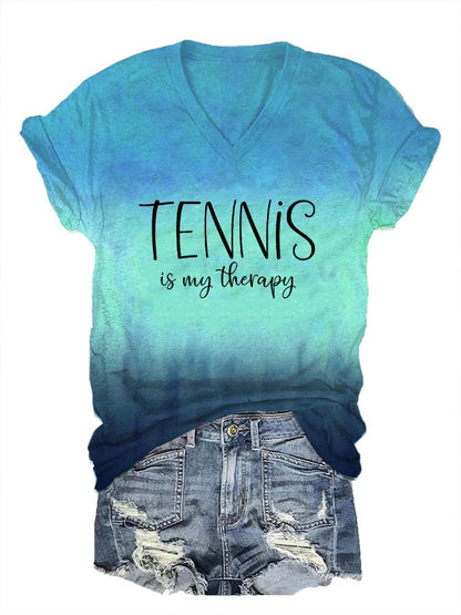 Women's Tennis Is My Therapy Print T-Shirt
