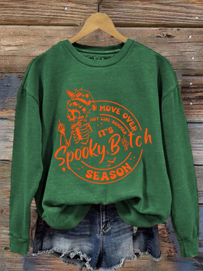 Women's Funny Halloween Spooky Bitch Season Move Over Hot Girl Summer Printed Sweatshirt