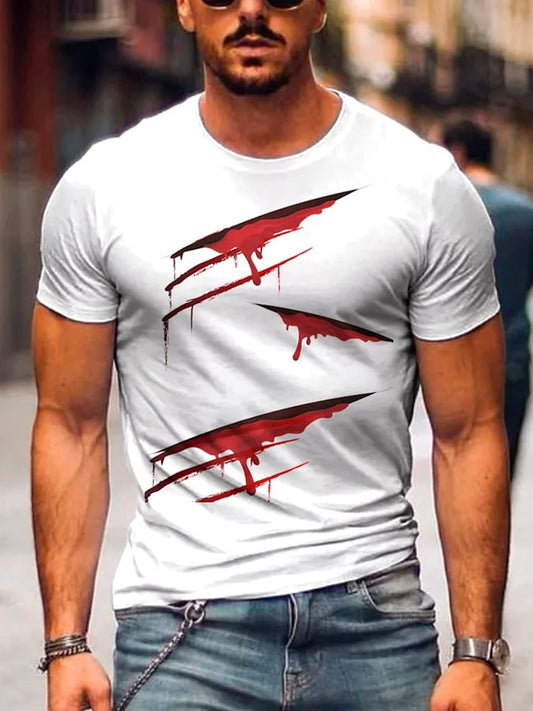 Men'S Halloween Bloody Ripped Print Casual T-Shrit