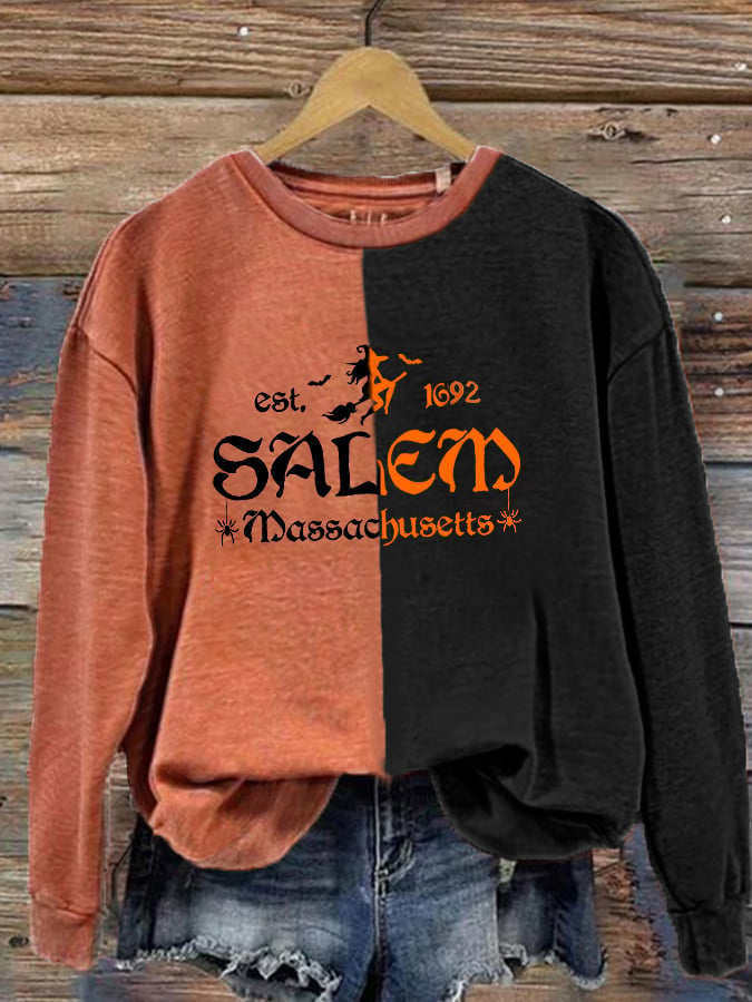 Women's Halloween Salem Massachusetts Est 1692 Color Contrast Printed Sweatshirt