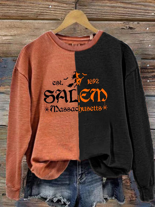 Women's Halloween Salem Massachusetts Est 1692 Color Contrast Printed Sweatshirt