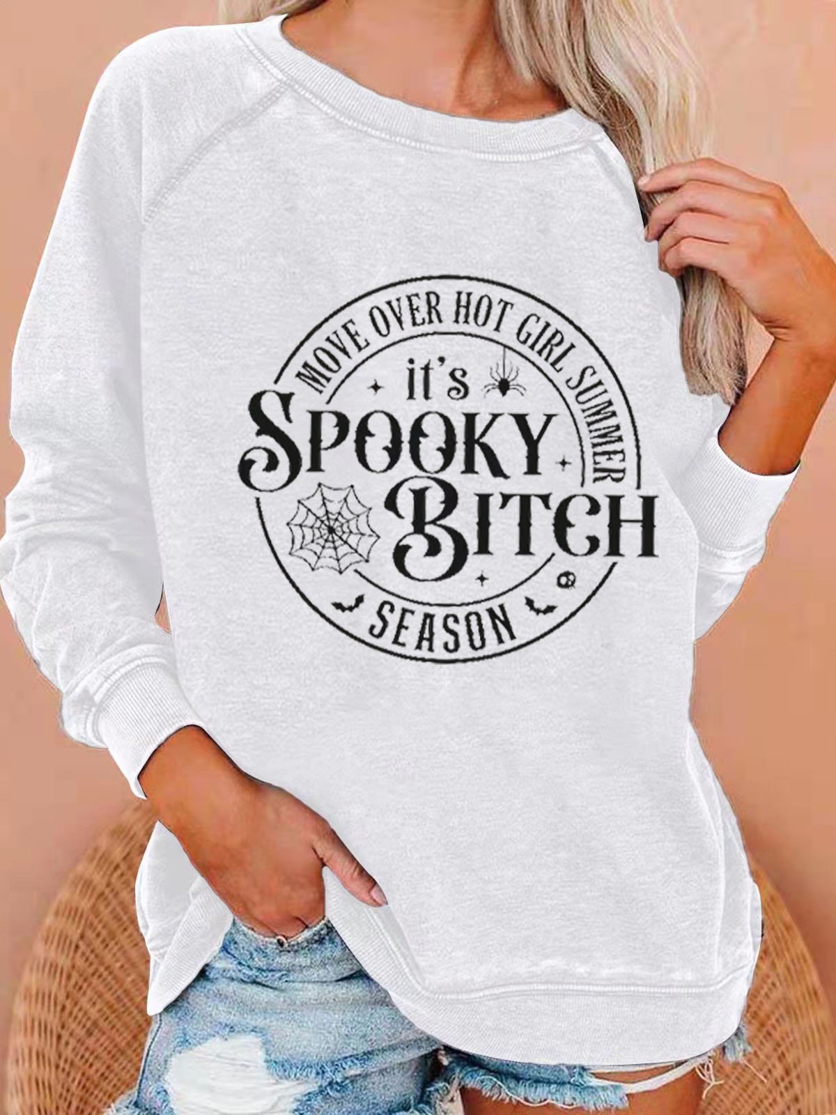 Women's Halloween Move Over Hot Girl Summer It's Spooky Bitch Season Print Casual Sweatshirt