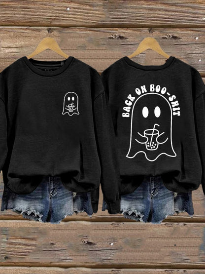 Women's Halloween Back On My Boo-Shit Printed Sweatshirt