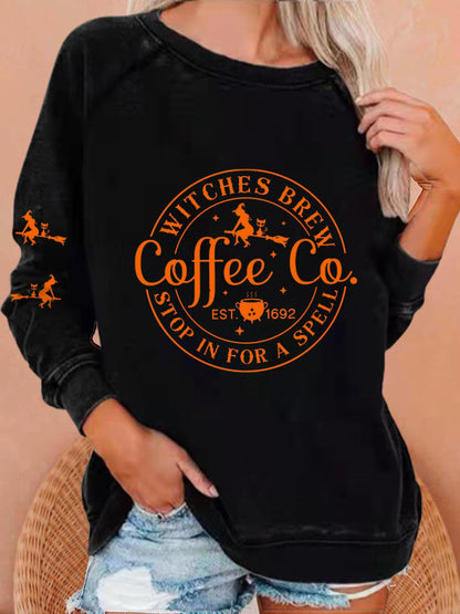 Women's Halloween Funny Coffee Co Witches Brew Printed Sweatshirt