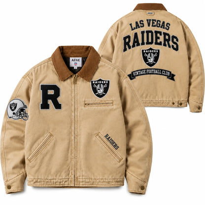 UNISEX LAS VEGAS RAIDERS VINTAGE WASHED WORKWEAR ZIP-UP JACKET | AEGE